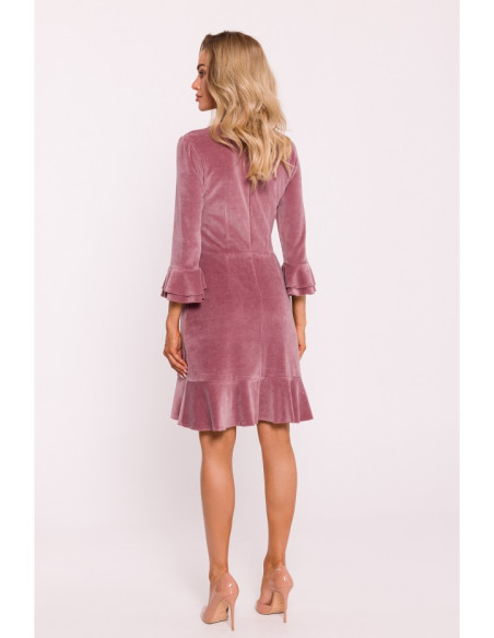 M825 Velvet ruffle dress - crepe pink