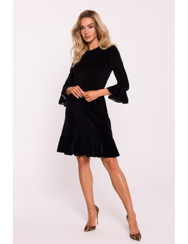 M825 Velvet ruffle dress - black