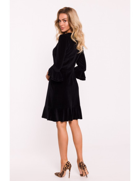 M825 Velvet ruffle dress - black