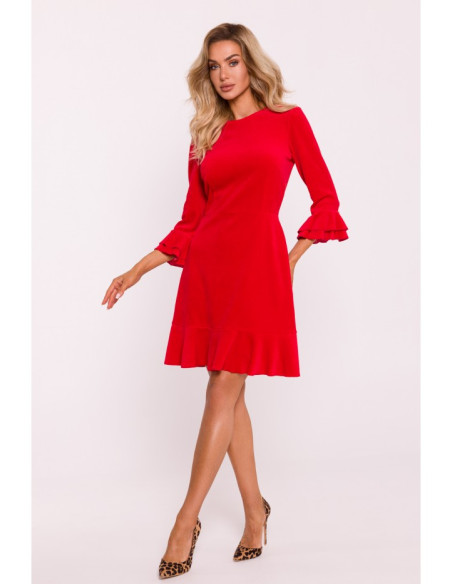 M825 Velvet ruffle dress - red