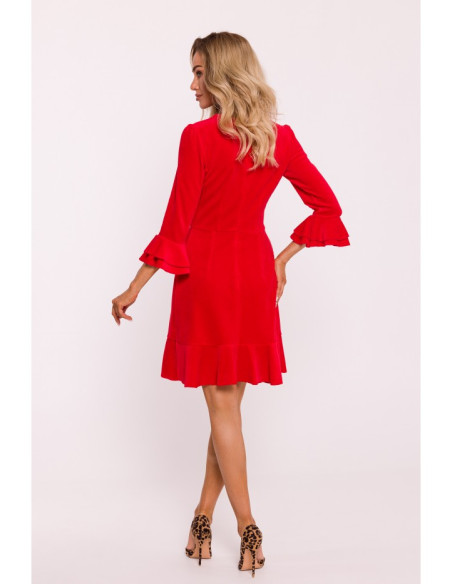 M825 Velvet ruffle dress - red