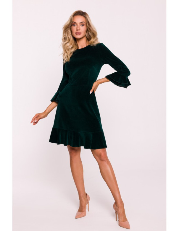 M825 Velvet ruffle dress - green