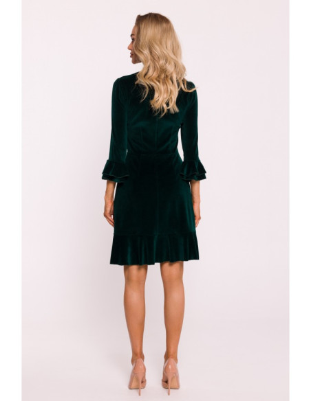 M825 Velvet ruffle dress - green