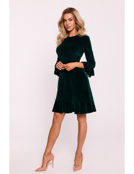 M825 Velvet ruffle dress - green