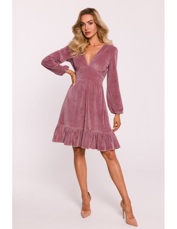 M826 Velvet V-neck dress - crepe pink