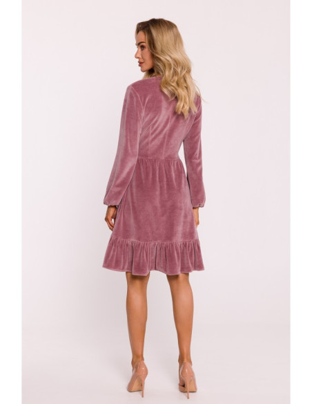 M826 Velvet V-neck dress - crepe pink