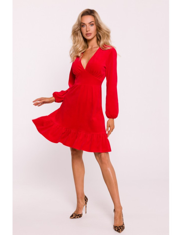 M826 Velvet V-neck dress - red