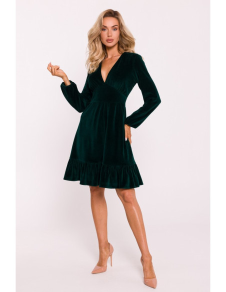 M826 Velvet V-neck dress - green