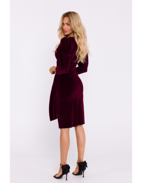 M829 Velvet deep V-neck dress - maroon