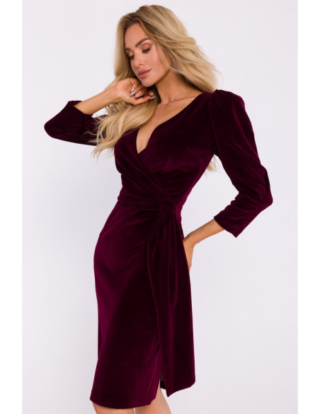 M829 Velvet deep V-neck dress - maroon