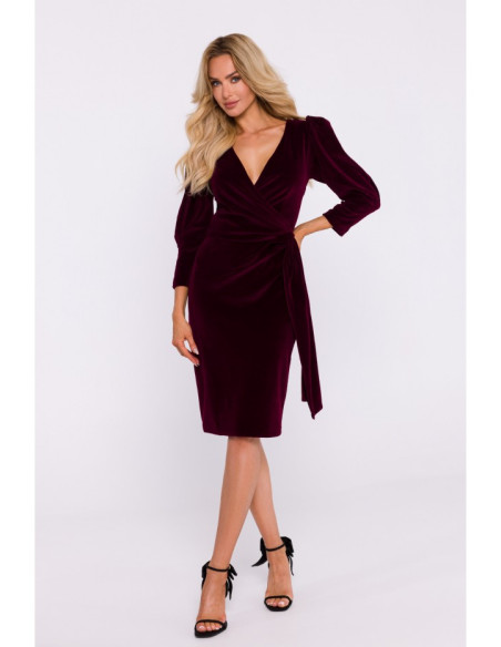 M829 Velvet deep V-neck dress - maroon