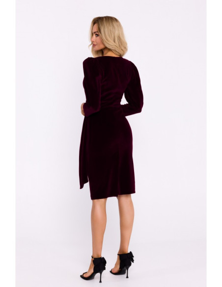 M829 Velvet deep V-neck dress - maroon