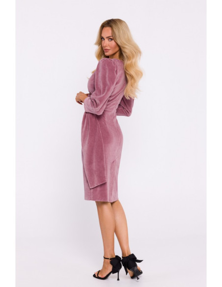 M829 Velvet deep V-neck dress - crepe pink