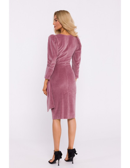 M829 Velvet deep V-neck dress - crepe pink