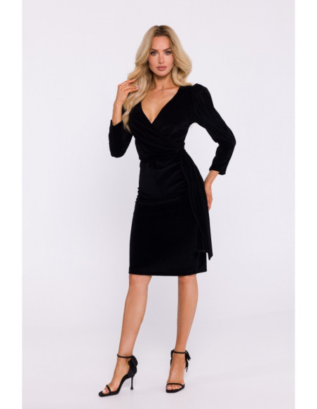 M829 Velvet deep V-neck dress - black