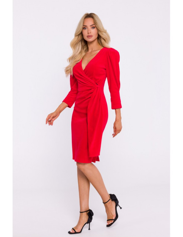 M829 Velvet deep V-neck dress - red