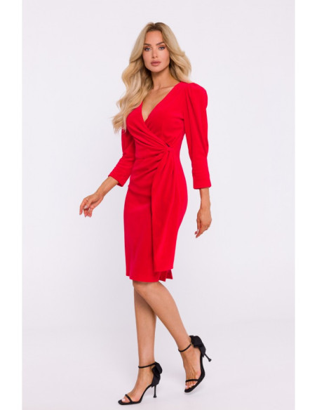 M829 Velvet deep V-neck dress - red