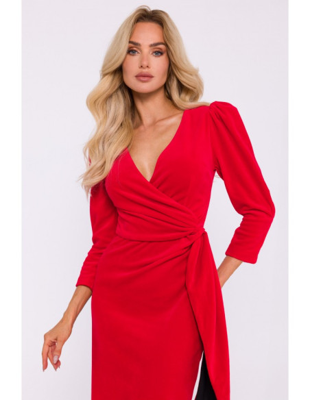 M829 Velvet deep V-neck dress - red