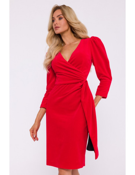 M829 Velvet deep V-neck dress - red