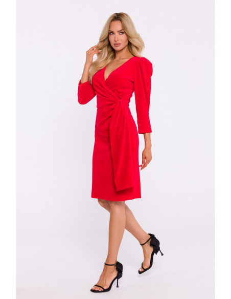 M829 Velvet deep V-neck dress - red