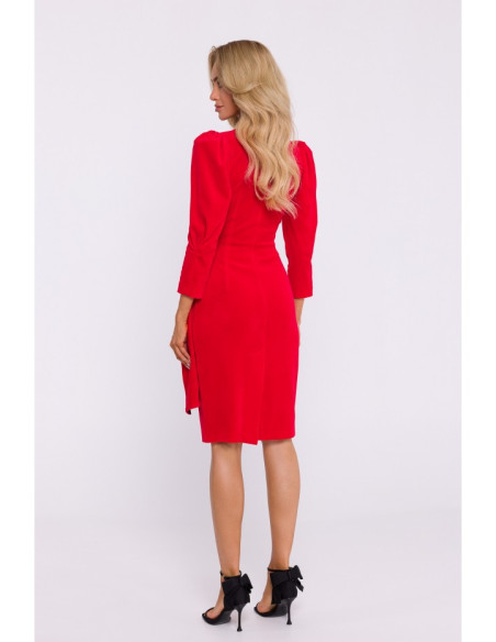 M829 Velvet deep V-neck dress - red