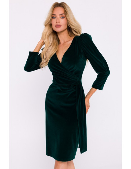 M829 Velvet deep V-neck dress - green