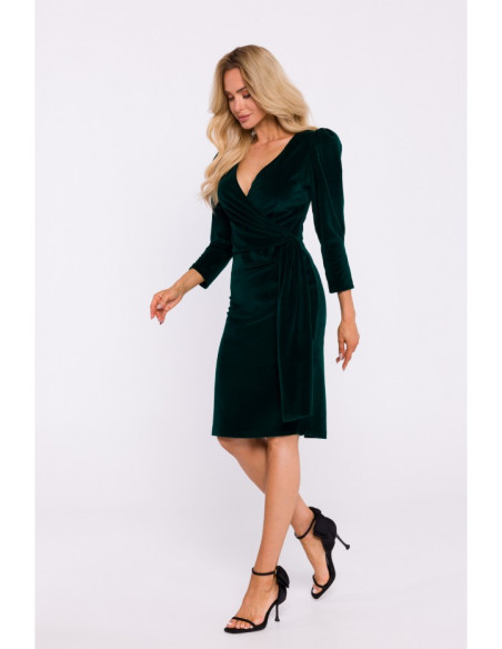 M829 Velvet deep V-neck dress - green