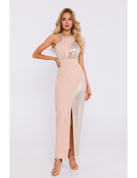 M835 Mixed fabric maxi dress - beige