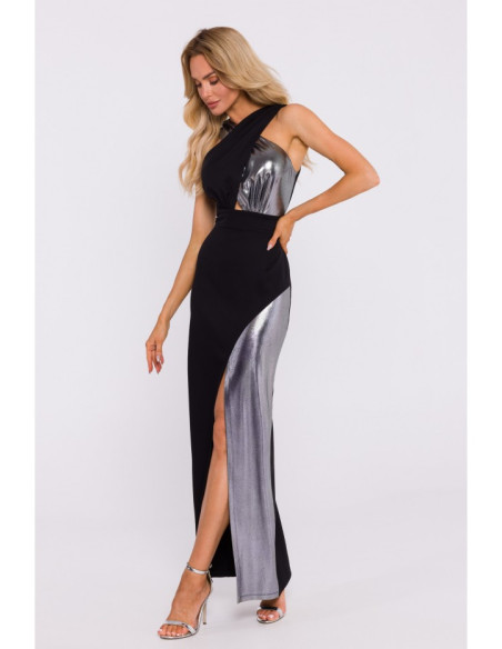 M835 Mixed fabric maxi dress - black