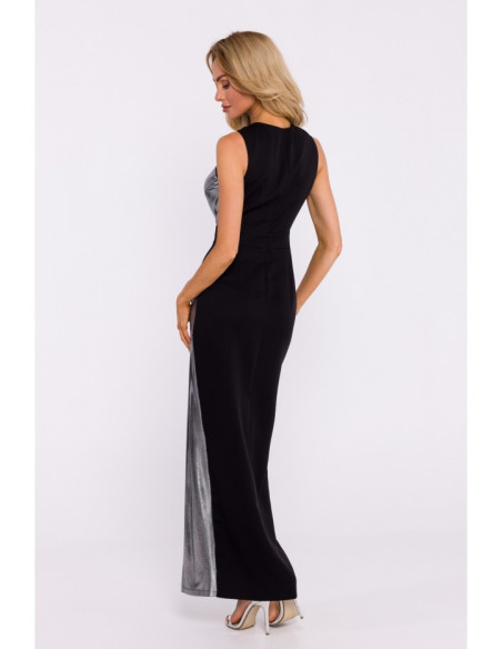 M835 Mixed fabric maxi dress - black