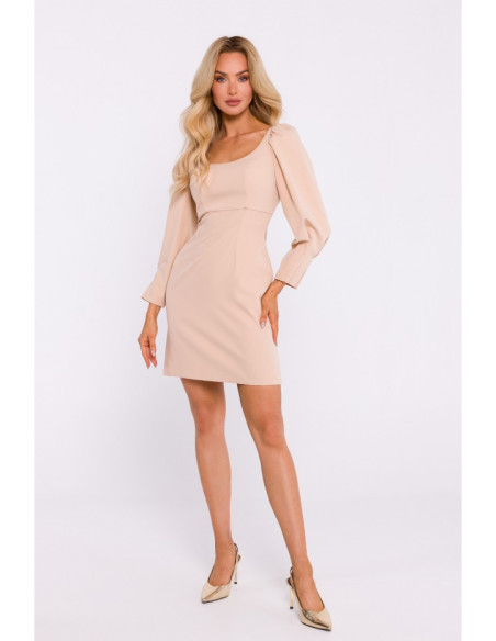 M836 Square neckline mini dress - beige