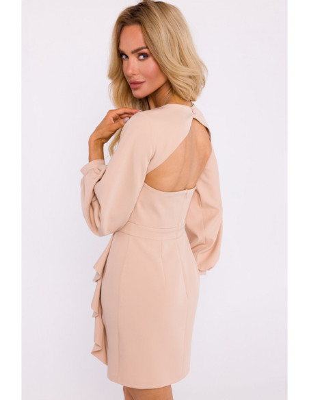 M837 Mini dress with open back detail - beige