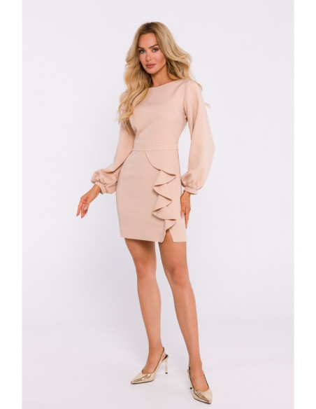 M837 Mini dress with open back detail - beige