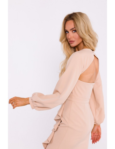 M837 Mini dress with open back detail - beige