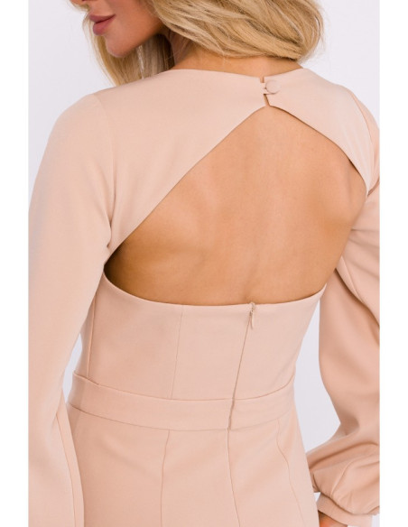 M837 Mini dress with open back detail - beige