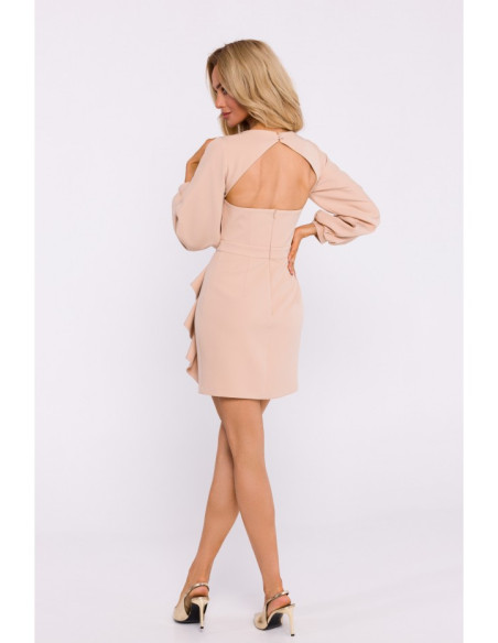 M837 Mini dress with open back detail - beige