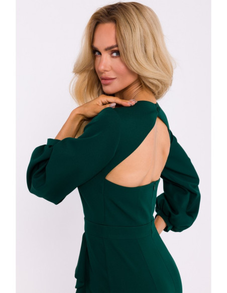 M837 Mini dress with open back detail - bottle green