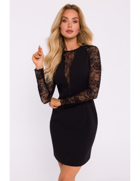 M838 Mini dress with lace sleeves - black