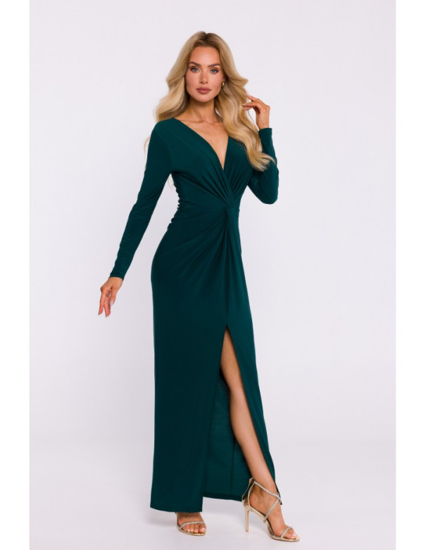 M840 Maxi dress with a knot - bottle green