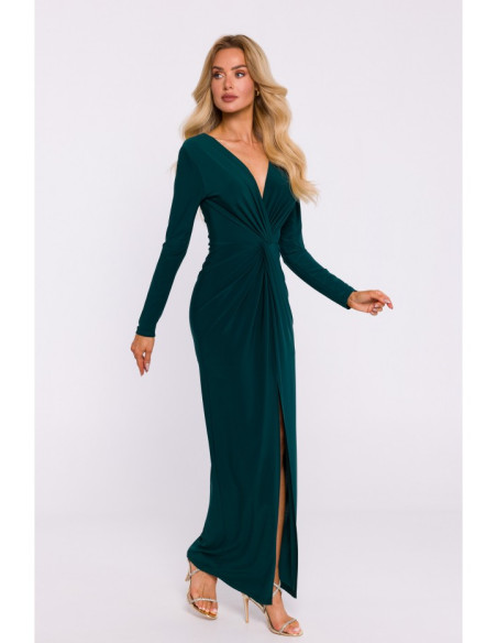 M840 Maxi dress with a knot - bottle green