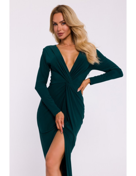 M840 Maxi dress with a knot - bottle green