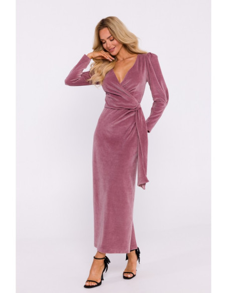 M828 Velvet deep V-neck maxi gown - crepe pink