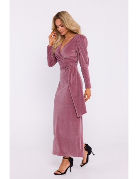 M828 Velvet deep V-neck maxi gown - crepe pink