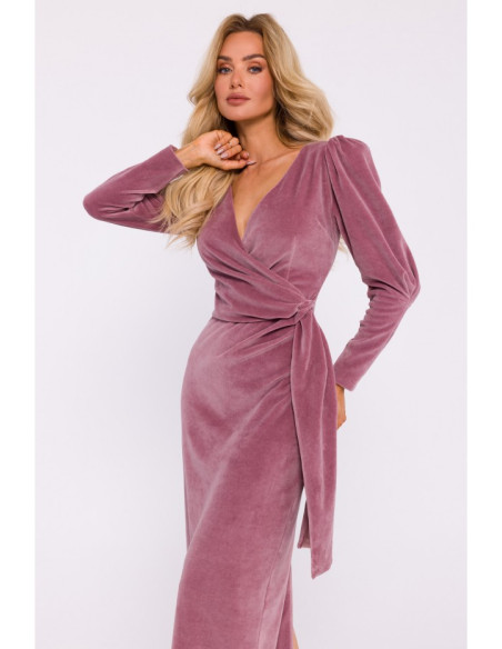 M828 Velvet deep V-neck maxi gown - crepe pink