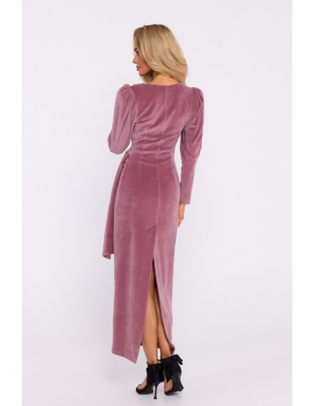 M828 Velvet deep V-neck maxi gown - crepe pink