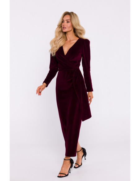 M828 Velvet deep V-neck maxi gown - maroon