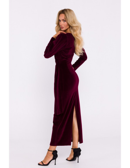 M828 Velvet deep V-neck maxi gown - maroon