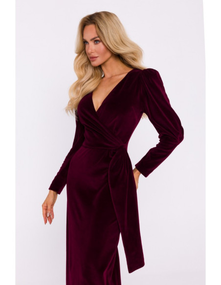 M828 Velvet deep V-neck maxi gown - maroon