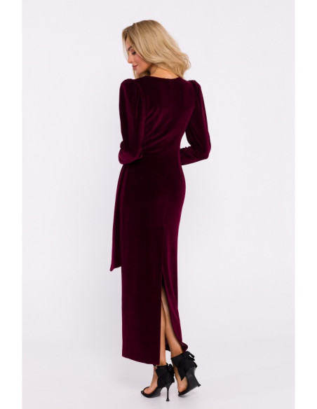 M828 Velvet deep V-neck maxi gown - maroon