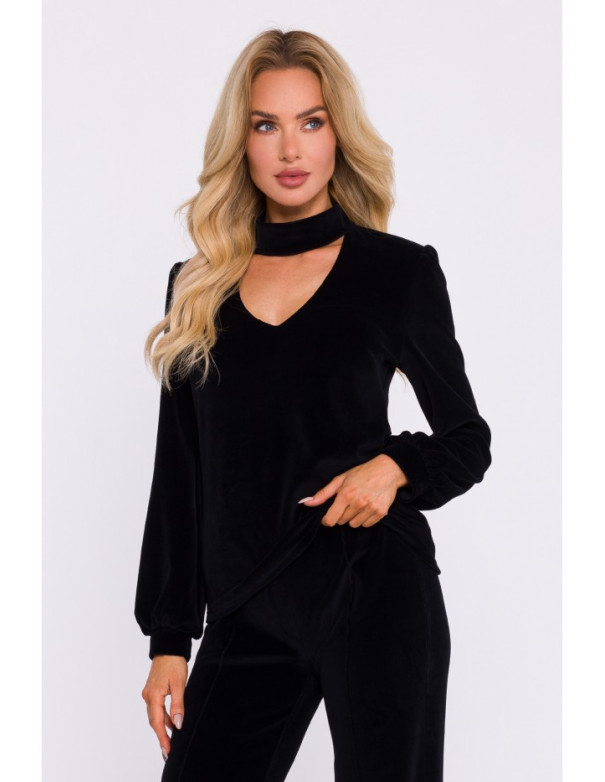 M831 Velvet halter neck top - black